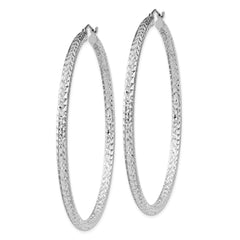 QE8094 Sterling Silver Rhodium-plated D/C 3x60mm Hoop Earrings