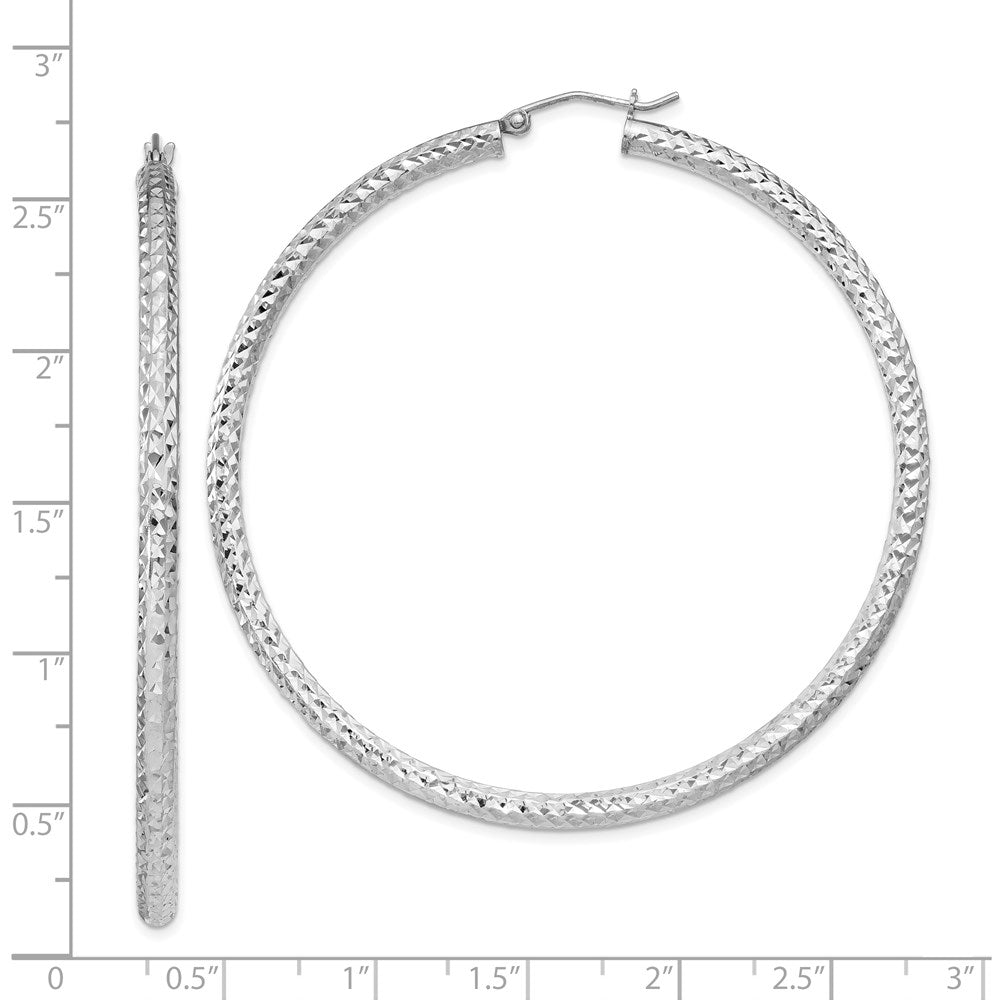 QE8094 Sterling Silver Rhodium-plated D/C 3x60mm Hoop Earrings