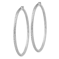 QE8095 Sterling Silver Rhodium-plated D/C 3x65mm Hoop Earrings