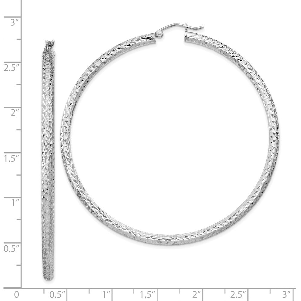 QE8095 Sterling Silver Rhodium-plated D/C 3x65mm Hoop Earrings