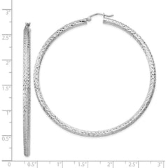 QE8095 Sterling Silver Rhodium-plated D/C 3x65mm Hoop Earrings