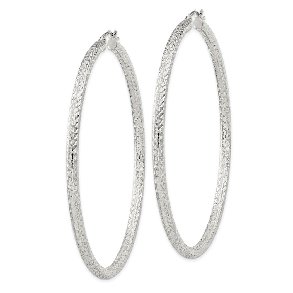 QE8095SP Sterling Silver D/C 3x65mm Hoop Earrings
