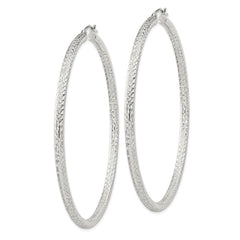 QE8095SP Sterling Silver D/C 3x65mm Hoop Earrings