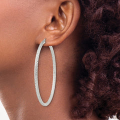 QE8095SP Sterling Silver D/C 3x65mm Hoop Earrings