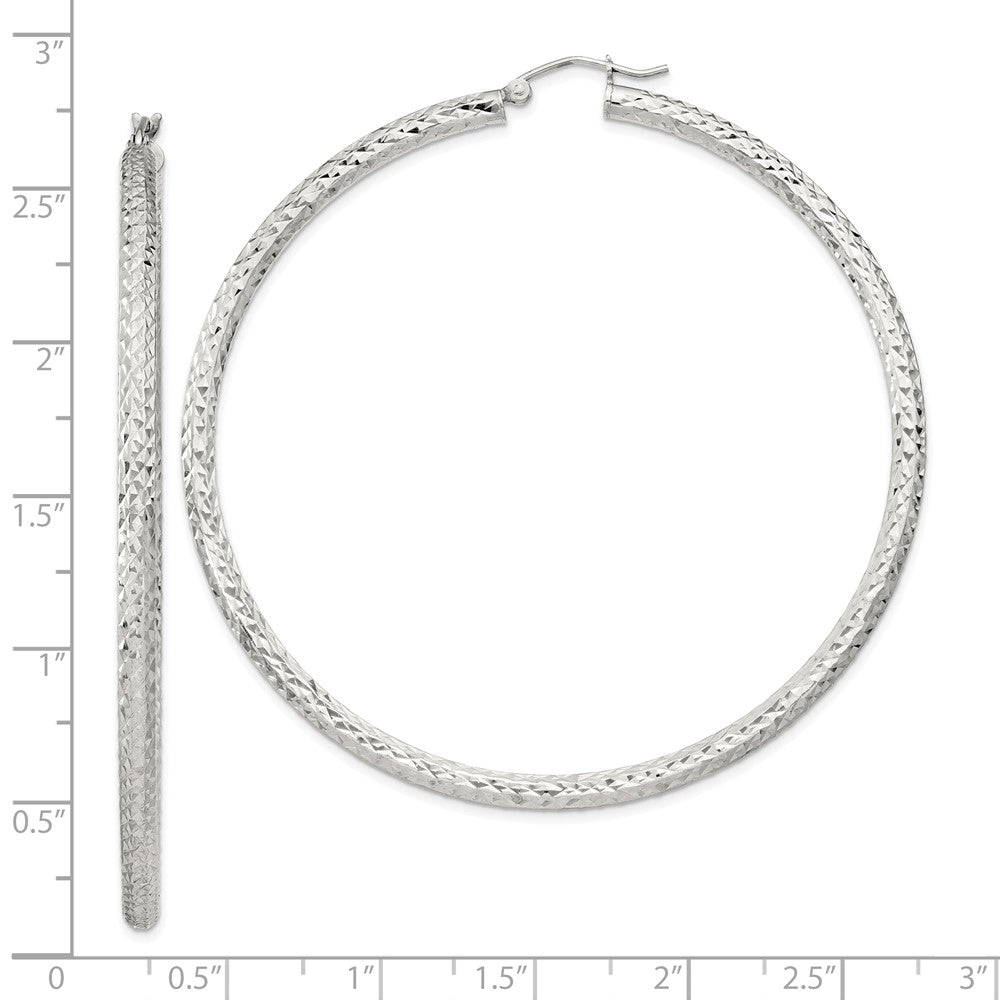 QE8095SP Sterling Silver D/C 3x65mm Hoop Earrings