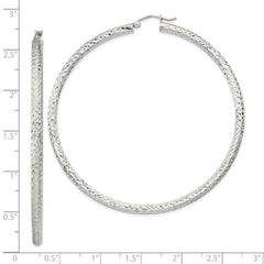 QE8095SP Sterling Silver D/C 3x65mm Hoop Earrings