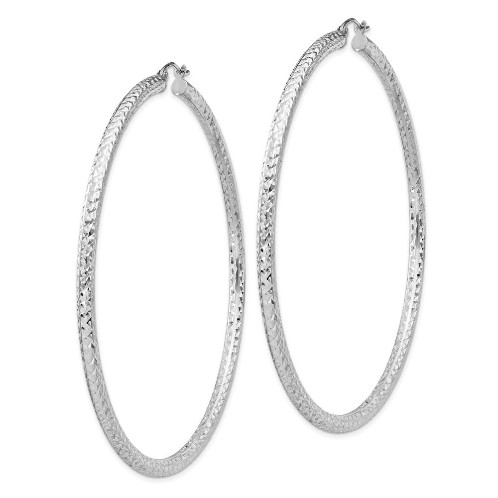 QE8096 Sterling Silver Rhodium-plated D/C 3x70mm Hoop Earrings