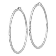 QE8096 Sterling Silver Rhodium-plated D/C 3x70mm Hoop Earrings