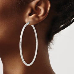 QE8096SP Sterling Silver D/C 3x70mm Hoop Earrings