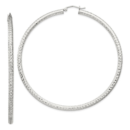 QE8096SP Sterling Silver D/C 3x70mm Hoop Earrings