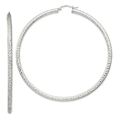 QE8096SP Sterling Silver D/C 3x70mm Hoop Earrings