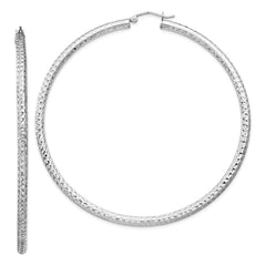 QE8096 Sterling Silver Rhodium-plated D/C 3x70mm Hoop Earrings