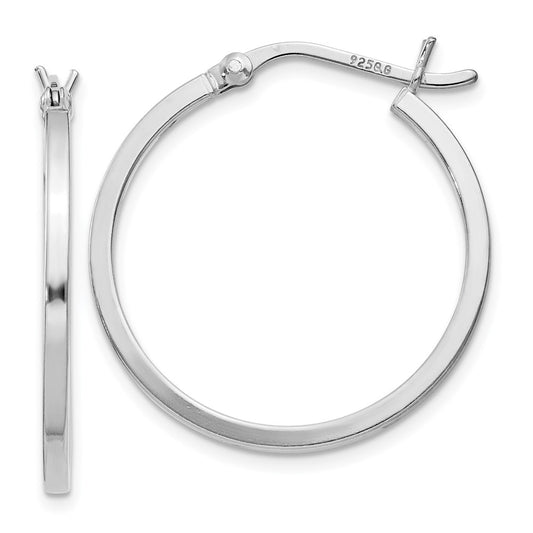 QE8097 Sterling Silver Rhodium-plated 1.5x25mm Hoop Earrings