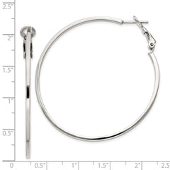QE8107 Sterling Silver RH-plated 1.5x50mm Omega Back Round Hoop Earrings