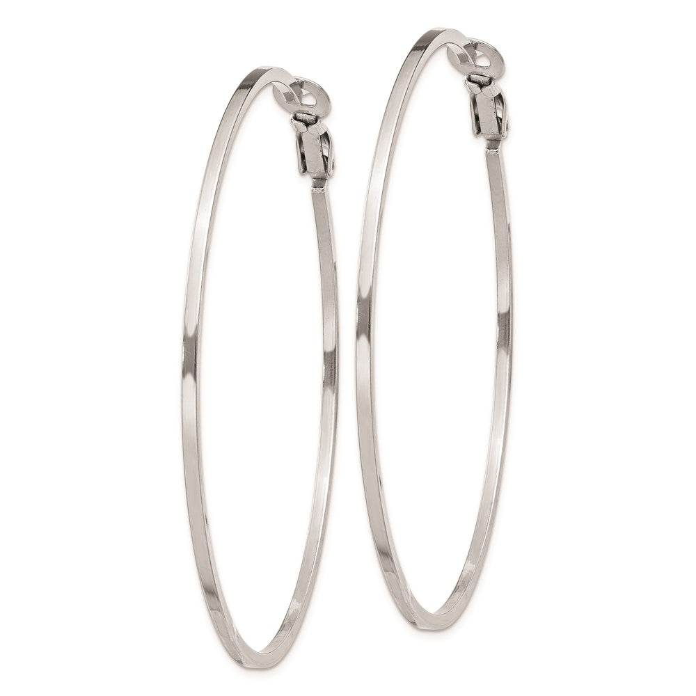 QE8108 Sterling Silver RH-plated 1.5x60mm Omega Back Round Hoop Earrings