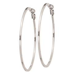 QE8108 Sterling Silver RH-plated 1.5x60mm Omega Back Round Hoop Earrings