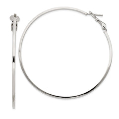 QE8108 Sterling Silver RH-plated 1.5x60mm Omega Back Round Hoop Earrings