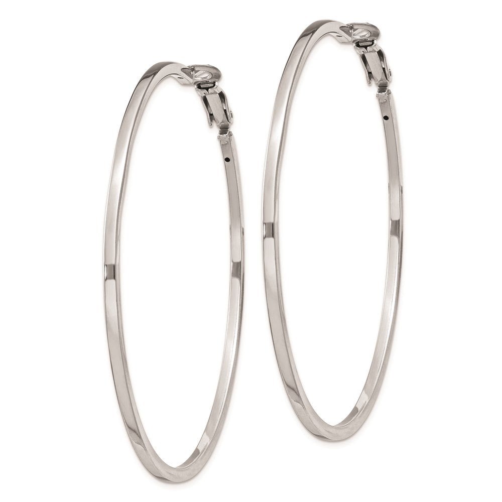 QE8109 Sterling Silver RH-plated 2x60mm Omega Back Round Hoop Earrings