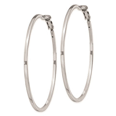 QE8109 Sterling Silver RH-plated 2x60mm Omega Back Round Hoop Earrings