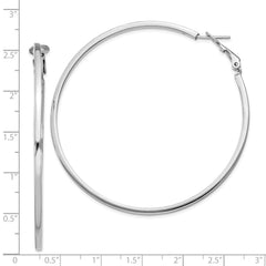 QE8109 Sterling Silver RH-plated 2x60mm Omega Back Round Hoop Earrings