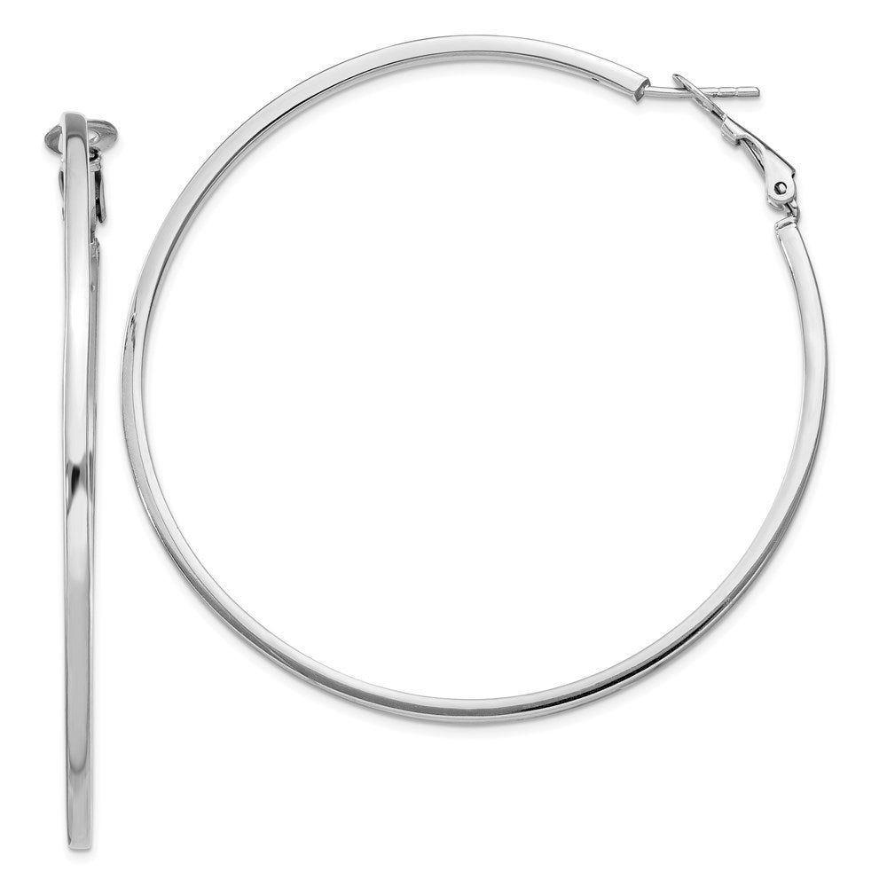 QE8109 Sterling Silver RH-plated 2x60mm Omega Back Round Hoop Earrings