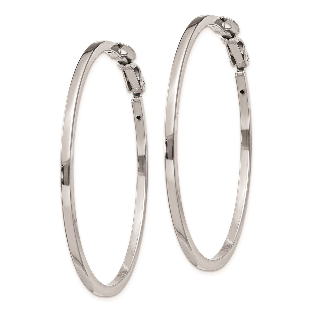 QE8110 Sterling Silver RH-plated 2x50mm Omega Back Round Hoop Earrings