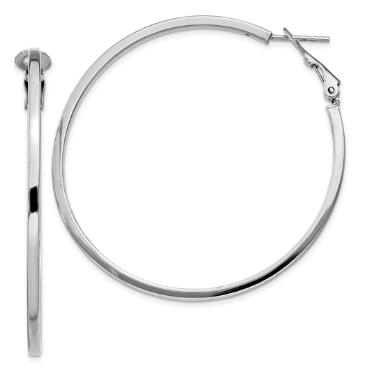 QE8110 Sterling Silver RH-plated 2x50mm Omega Back Round Hoop Earrings