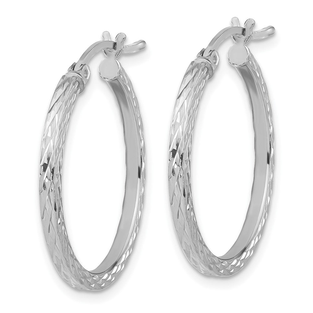 QE8113 Sterling Silver Rhodium-plated Diamond-cut 2x25mm Square Tube Hoop Earrings