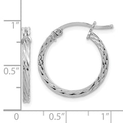 QE8114 Sterling Silver Rhodium-plated Diamond-cut 2x20mm Square Tube Hoop Earrings