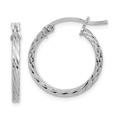 QE8114 Sterling Silver Rhodium-plated Diamond-cut 2x20mm Square Tube Hoop Earrings
