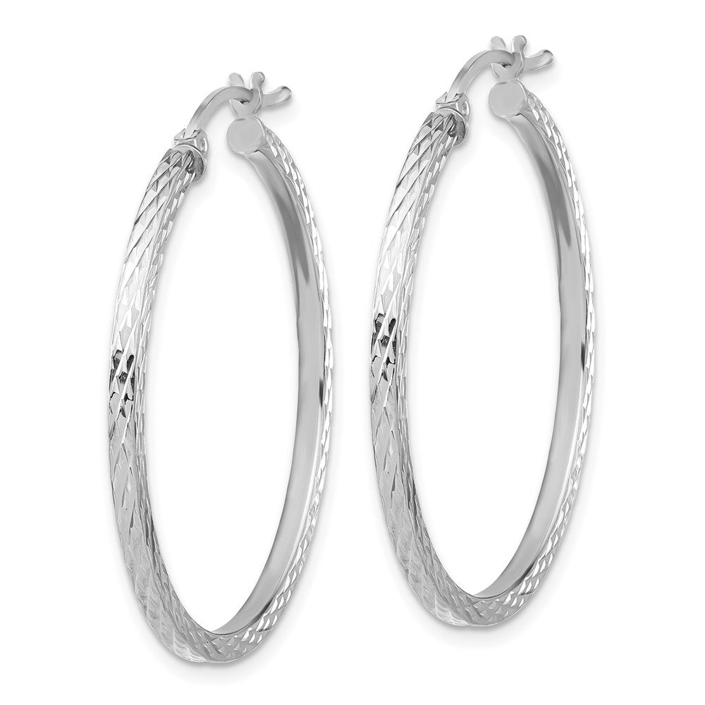 QE8115 Sterling Silver Rhodium-plated Diamond-cut 2x35mm Square Tube Hoop Earrings