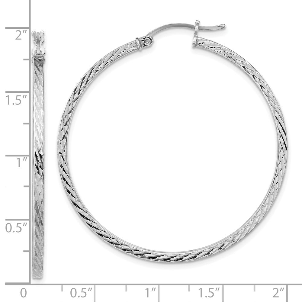 QE8117 Sterling Silver Rhodium-plated Diamond-cut 2x45mm Square Tube Hoop Earrings