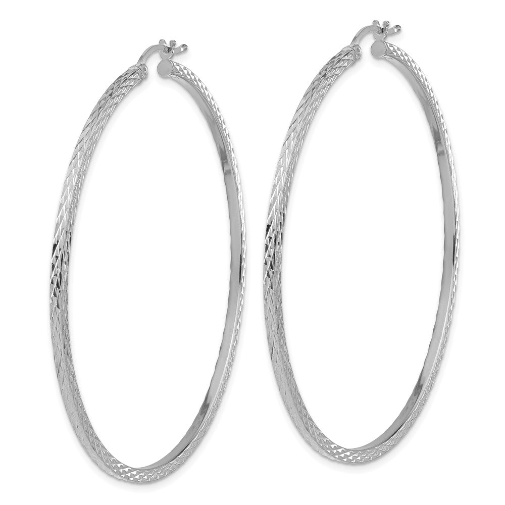 QE8118 Sterling Silver Rhodium-plated Diamond-cut 2x60mm Square Tube Hoop Earrings