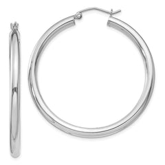QE811 Sterling Silver Rhodium-plated 3mm Round Hoop Earrings