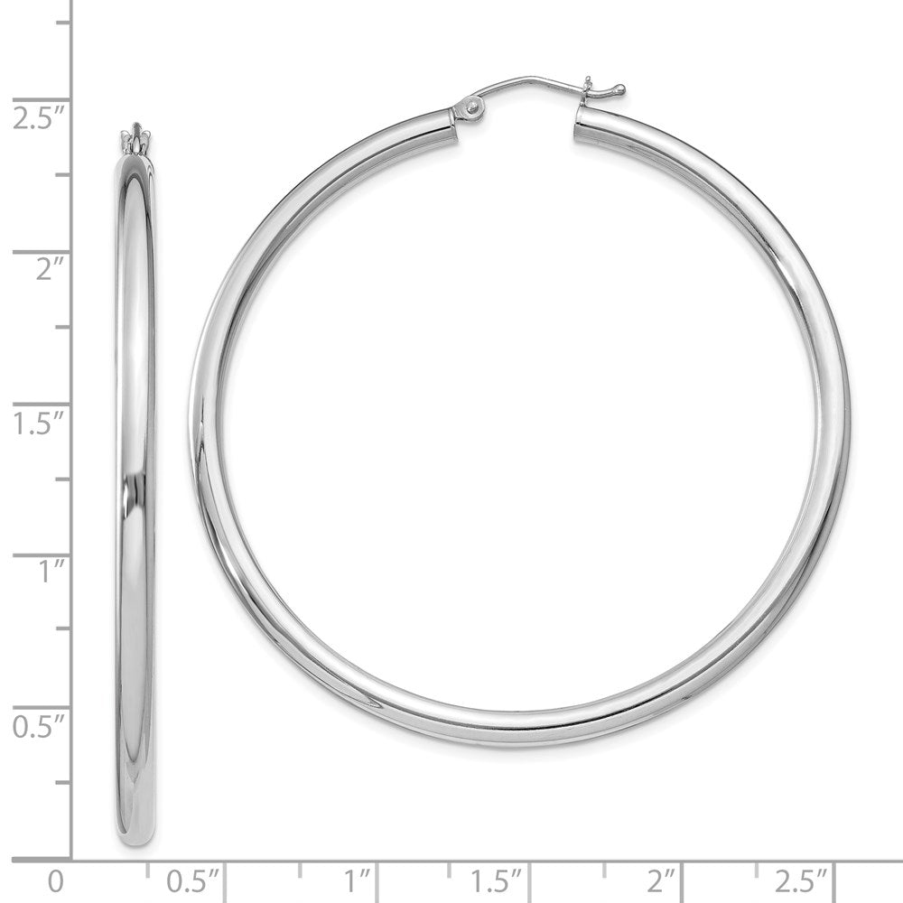 QE812 Sterling Silver Rhodium-plated 3mm Round Hoop Earrings