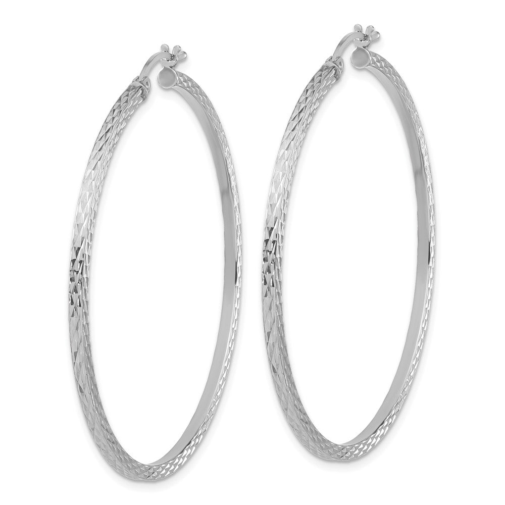 QE8120 Sterling Silver Rhodium-plated Diamond-cut 2x50mm Square Tube Hoop Earrings