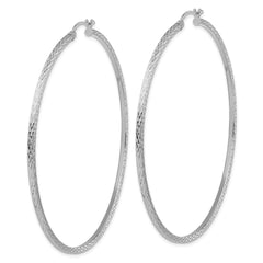 QE8121 Sterling Silver Rhodium-plated Diamond-cut 2x70mm Square Tube Hoop Earrings