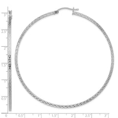 QE8121 Sterling Silver Rhodium-plated Diamond-cut 2x70mm Square Tube Hoop Earrings