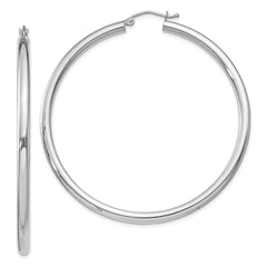 QE812 Sterling Silver Rhodium-plated 3mm Round Hoop Earrings