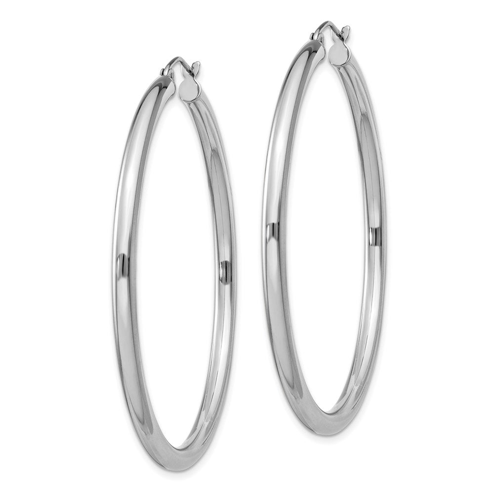 QE813 Sterling Silver Rhodium-plated 3mm Round Hoop Earrings