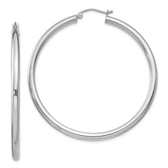 QE813 Sterling Silver Rhodium-plated 3mm Round Hoop Earrings