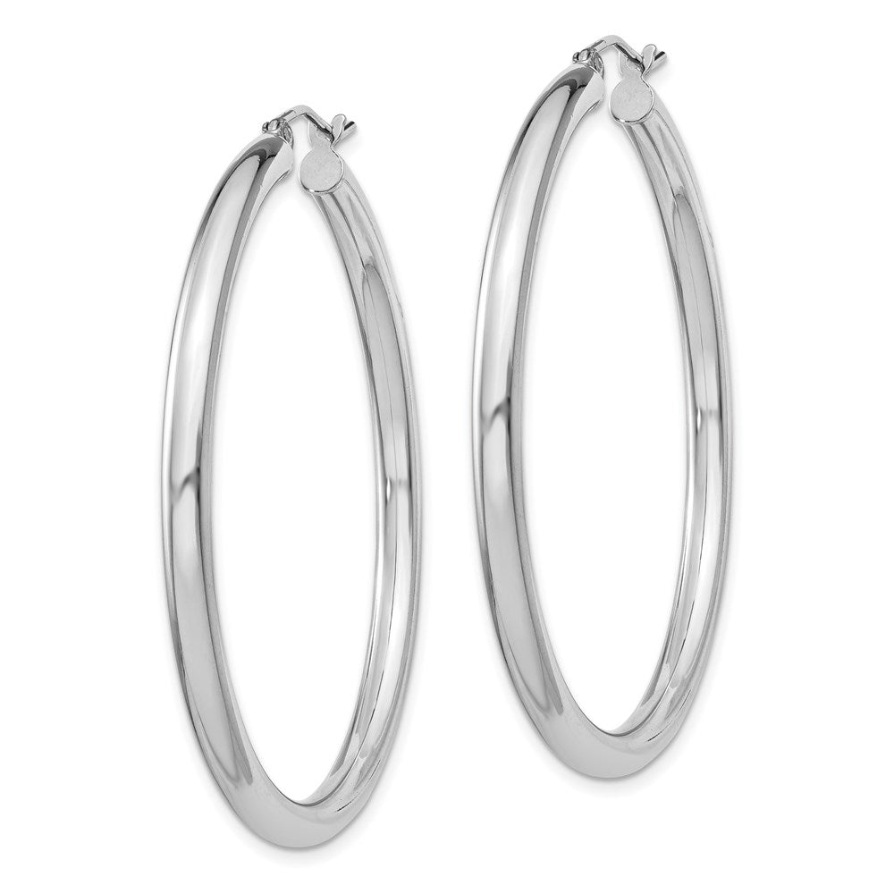 QE814 Sterling Silver Rhodium-plated 3mm Round Hoop Earrings