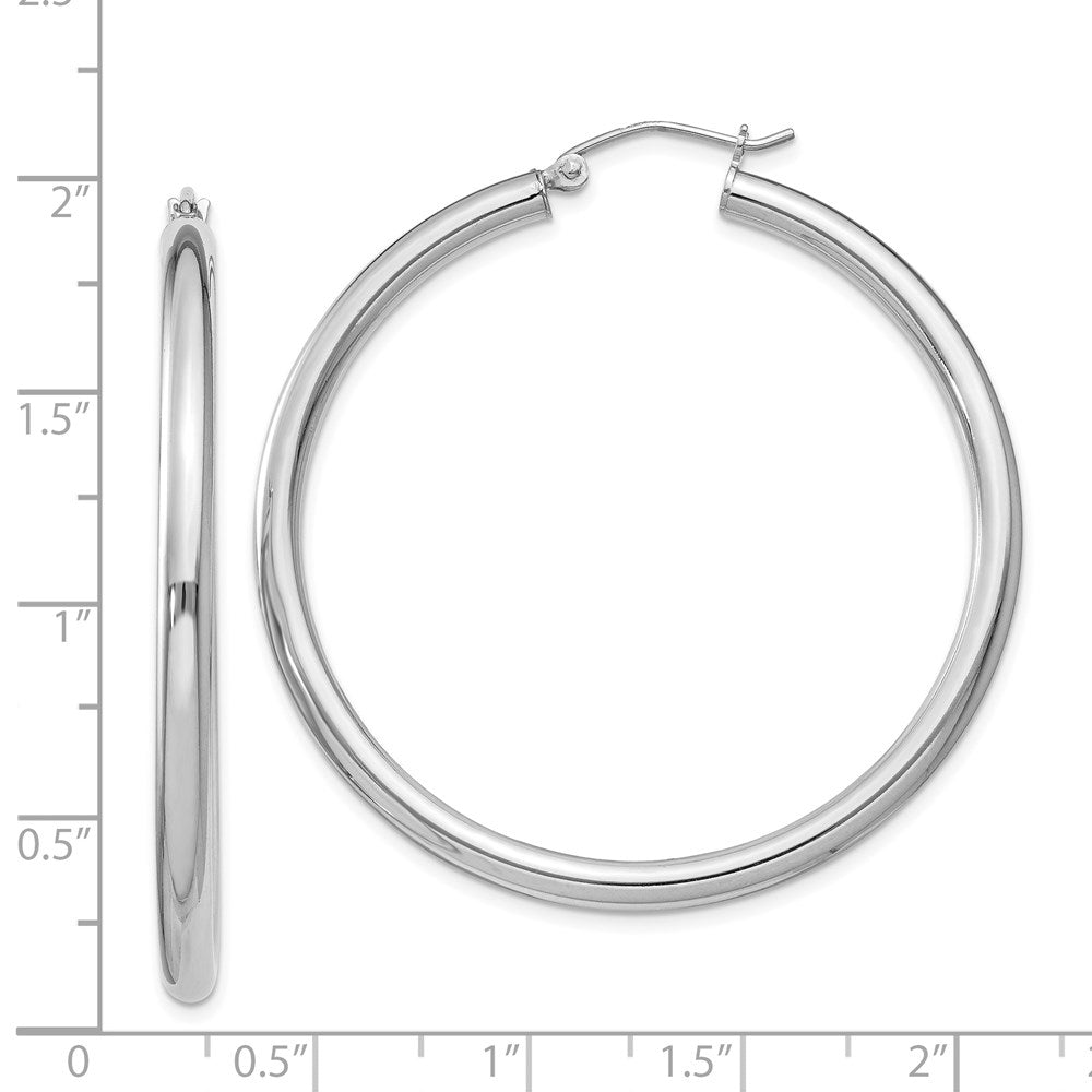 QE814 Sterling Silver Rhodium-plated 3mm Round Hoop Earrings