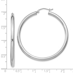 QE814 Sterling Silver Rhodium-plated 3mm Round Hoop Earrings