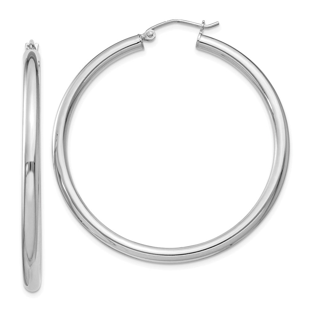 QE814 Sterling Silver Rhodium-plated 3mm Round Hoop Earrings