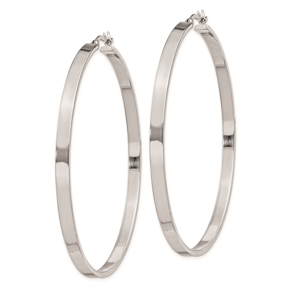 QE8149 Sterling Silver Rhodium-plated 3.5x60mm Hoop Earrings