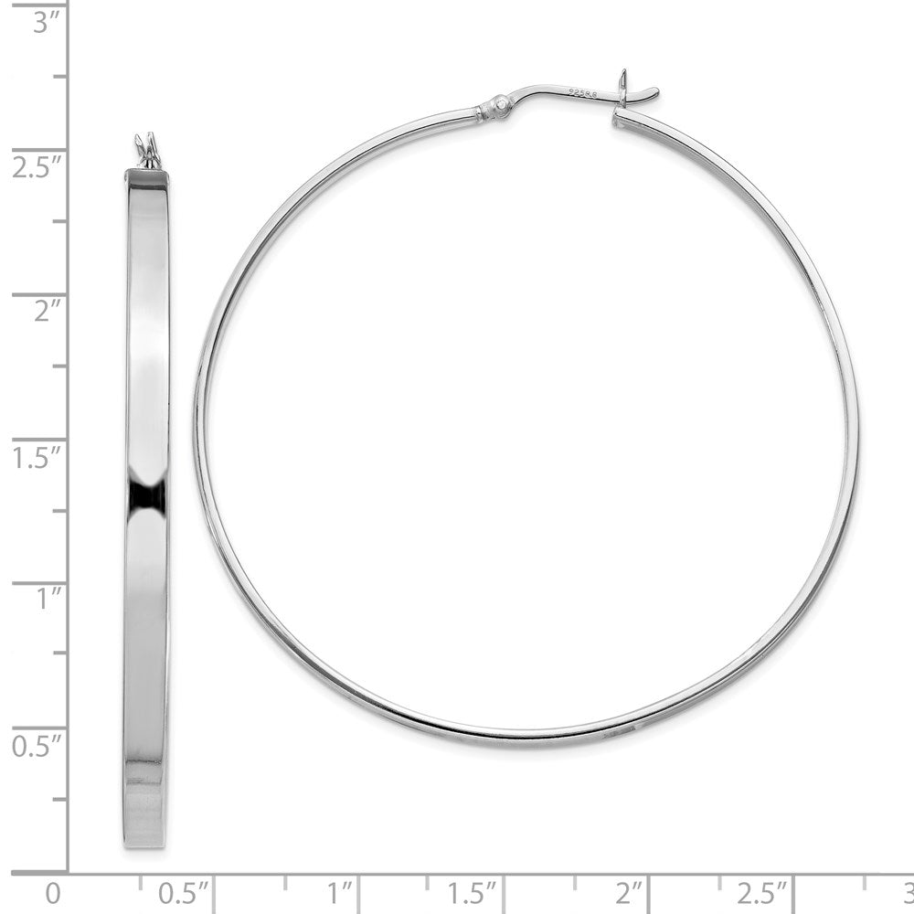 QE8149 Sterling Silver Rhodium-plated 3.5x60mm Hoop Earrings