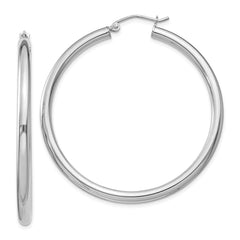 QE814 Sterling Silver Rhodium-plated 3mm Round Hoop Earrings