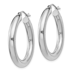 QE815 Sterling Silver Rhodium-plated 4mm Round Hoop Earrings