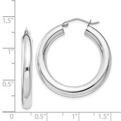 QE815 Sterling Silver Rhodium-plated 4mm Round Hoop Earrings